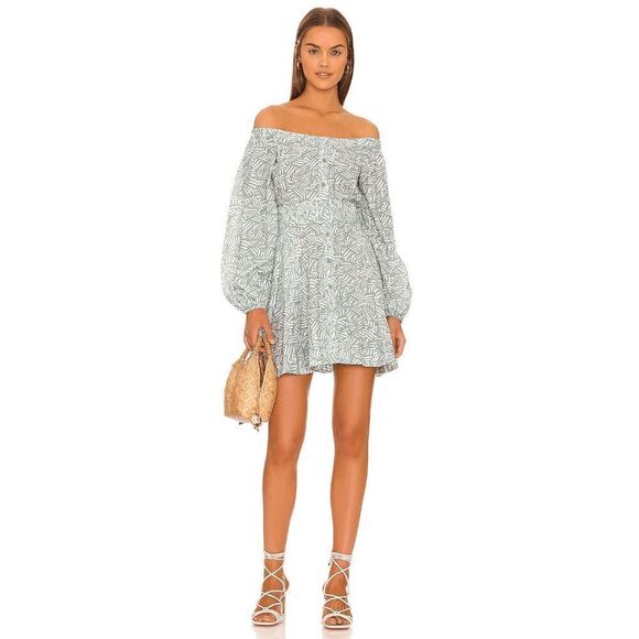 Jonathan Simkhai Bronte Off Shoulder Belted Mini Dress Palm Leaf Surf Size Small - Picture 1 of 9